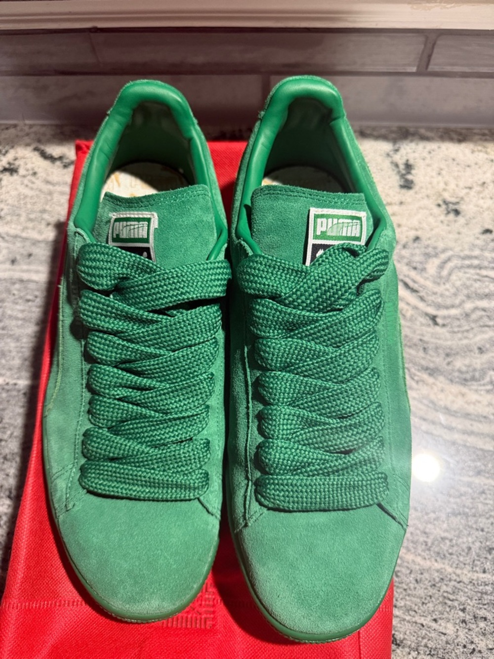 Puma Emerald Green Suede Low-Top Sneakers